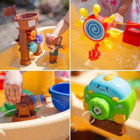 WOOPIE Stolik Wodny 2w1 Piaskownica Statek Piracki XL z Maszyna do Robienia Baniek Mydlanych