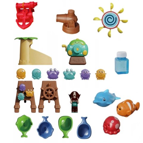 WOOPIE Stolik Wodny 2w1 Piaskownica Statek Piracki XL z Maszyna do Robienia Baniek Mydlanych