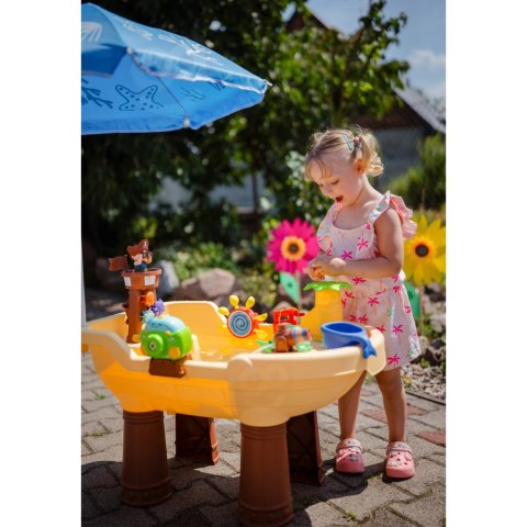 WOOPIE Stolik Wodny 2w1 Piaskownica Statek Piracki z Parasolem XL z Maszyna do Robienia Baniek Mydlanych