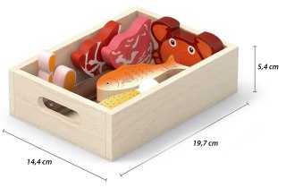 VIGA Drewniany Zestaw Artykułów Spożywczych w Skrzynkach Śniadanie Ryby Mięso Nabiał