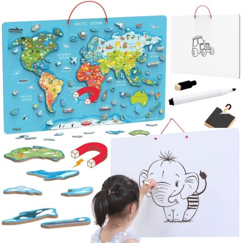 Viga 2w1 Tablica Edukacyjna z Magnetyczną Mapą Świata Montessori