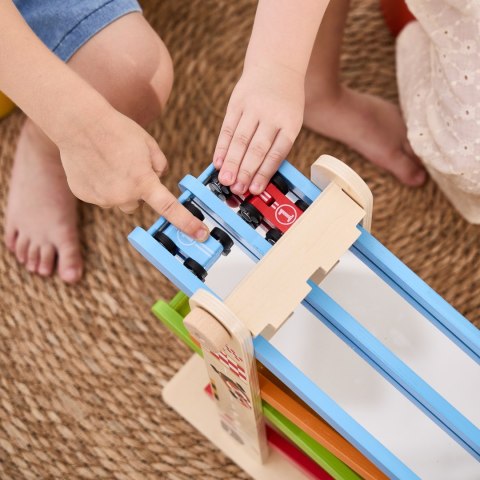 VIGA Drewniana Podwójna Zjeżdżalnia Dla Samochodzików Tor Wyścigowy