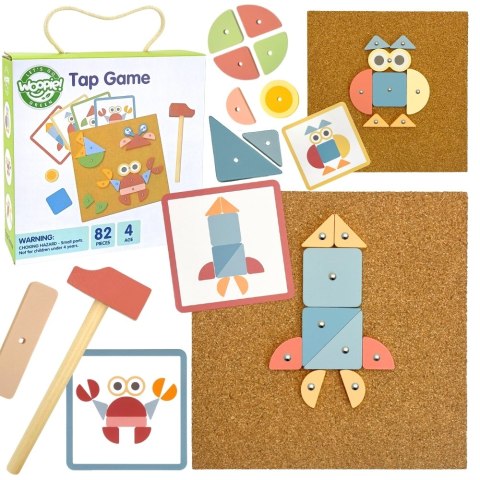 Drewniana Przybijanka z Młotkiem Układanka 20 wzorów 82 el.