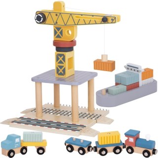 TOOKY TOY Dźwig Portowy Drewniany Zestaw