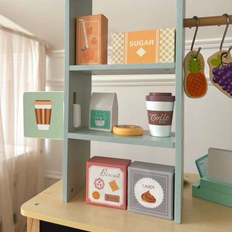 WOOPIE GREEN Duży Wielofunkcyjny Sklepik 5w1 Stragan Supermarket Restauracja Kawiarnia Kuchnia 73 el