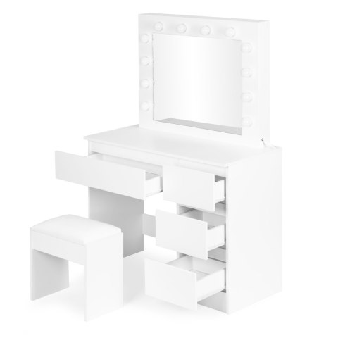 Toaletka kosmetyczna z lustrem i oświetleniem LED 4 szuflady taboret ModernHome
