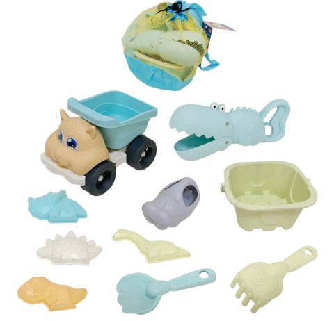 WOOPIE GREEN Zestaw do Piasku z Wiaderkiem i Łopatką Krokodyl w Plecaku 10 el. BIODEGRADOWALNY ORGANICZNY MATERIAŁ