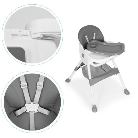 FOTELIK KRZESEŁKO DO KARMIENIA DZIECI TACKA KOSZ 5-PUNKTOWE PASY SZARY ECOTOYS