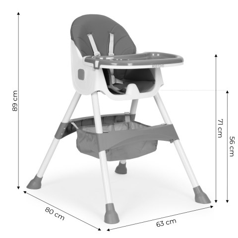FOTELIK KRZESEŁKO DO KARMIENIA DZIECI TACKA KOSZ 5-PUNKTOWE PASY SZARY ECOTOYS