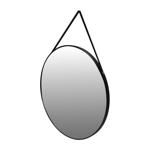 OKRĄGŁE LUSTRO ŚCIENNE 60 CM WISZĄCE NA PASKU NOWOCZESNE CZARNA RAMA MODERNHOME