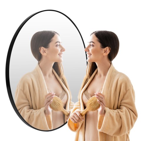 OKRĄGŁE LUSTRO ŚCIENNE 80 CM WISZĄCE NOWOCZESNE CZARNA RAMA ALUMINIUM MODERNHOME