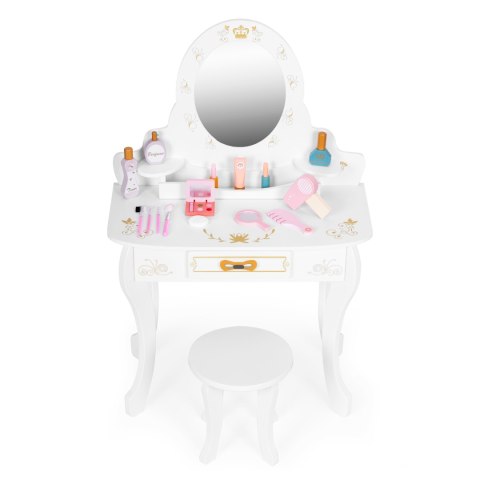 TOALETKA DZIECIĘCA DREWNIANA DUŻA Z LUSTREM DLA DZIEWCZYNKI RÓŻOWE DODATKI ECOTOYS