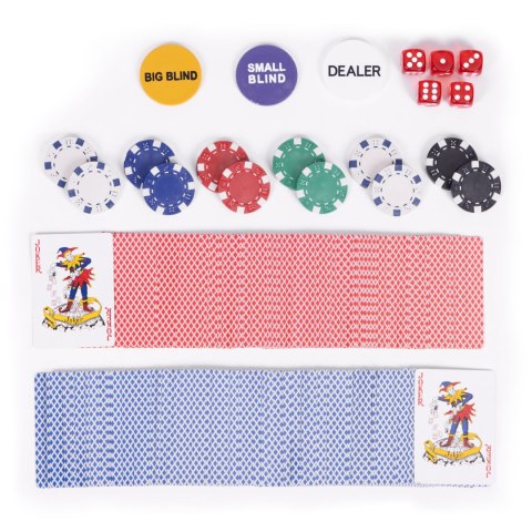 ZESTAW DO POKERA BLACKJACKA 300 ŻETONÓW 2 TALIE KART KOŚCI MATA DO GRY ZAMYKANA WALIZKA