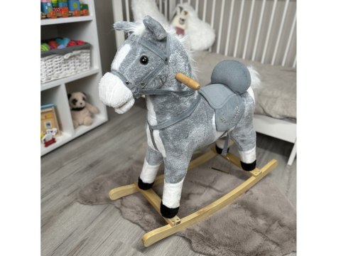 Duży konik Szary Koń na biegunach rży + ruchomy ogon i pysk ZA5441