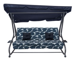 Huśtawka Ogrodowa Siedzisko Textylina 2x1 Wzór Liście Granatowa