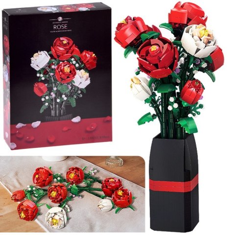 Klocki konstrukcyjne Kwiaty w wazonie BUKIET RÓŻ + wazon 818 ele ZA5760