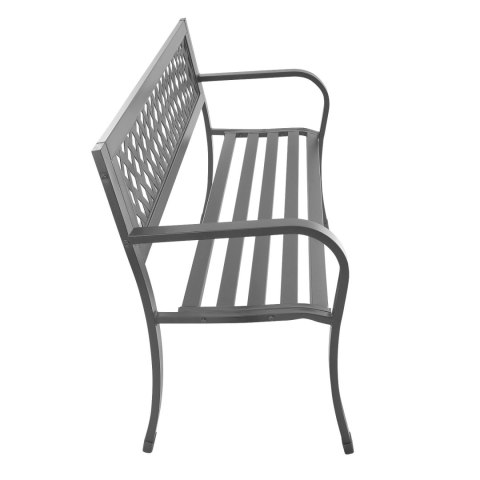 AŻUROWA ŁAWKA OGRODOWA Z OPARCIEM PARKOWA NA TARAS BALKON METALOWA KONSTRUKCJA GRAFITOWA