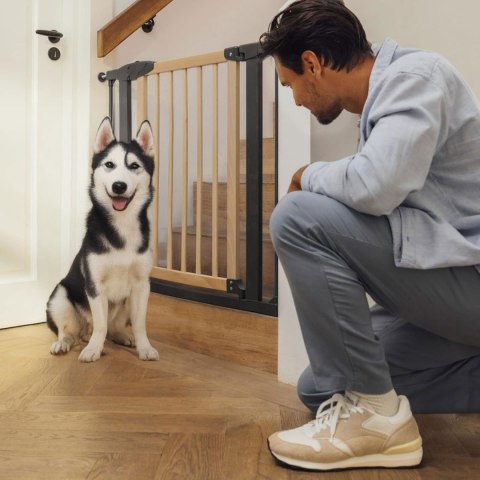 BRAMKA BARIERKA ZABEZPIECZAJĄCA 74-130 CM NA SCHODY I DRZWI METAL DREWNO DODATKOWE PANELE