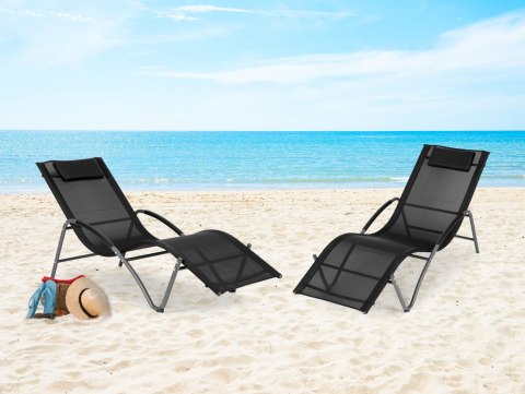 LEŻAK OGRODOWY LEŻANKA ZAGŁÓWEK STALOWA KONSTRUKCJA CZARNY MULTIGARDEN