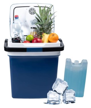 LODÓWKA TURYSTYCZNA PRZENOŚNA SAMOCHODOWA 29L 220-240V DC12V FUNKCJA GRZANIA WKŁAD GRATIS NIEBIESKA