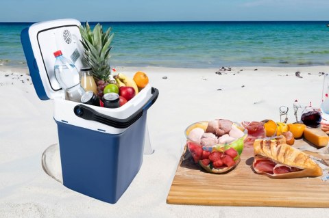 LODÓWKA TURYSTYCZNA PRZENOŚNA SAMOCHODOWA 29L 220-240V DC12V FUNKCJA GRZANIA WKŁAD GRATIS NIEBIESKA