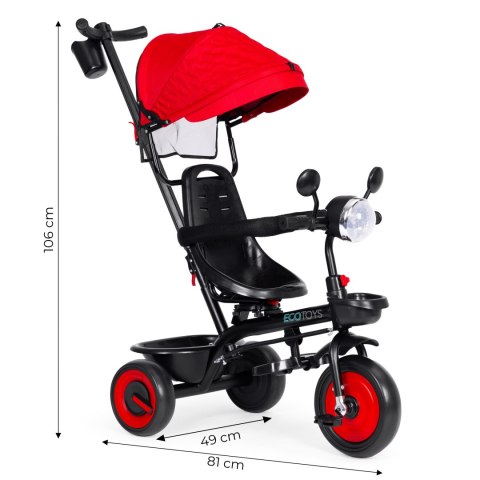 ROWEREK TRÓJKOŁOWY DLA DZIECI SPACERÓWKA 3W1 OBRACANE SIEDZISKO DASZEK CZERWONY ECOTOYS