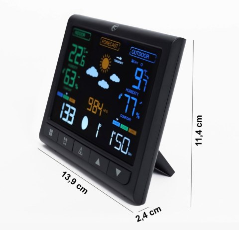 STACJA POGODOWA PODŚWIETLANA BEZPRZEWODOWA Z CZUJNIKIEM ZEWNĘTRZNYM WYŚWIETLACZ LCD TERMOMETR BAROMETR ZEGAR