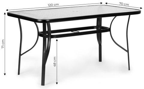 STÓŁ OGRODOWY SZKLANY 120X70 CM NA TARAS OGRÓD SZKŁO HARTOWANE OTWÓR NA PARASOL MULTIGARDEN
