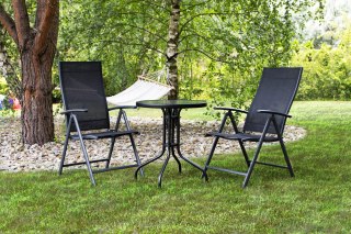 STOLIK OGRODOWY OKRĄGŁY 80 CM NA TARAS OGRÓD BALKON SZKŁO HARTOWANE OTWÓR NA PARASOL MULTIGARDEN