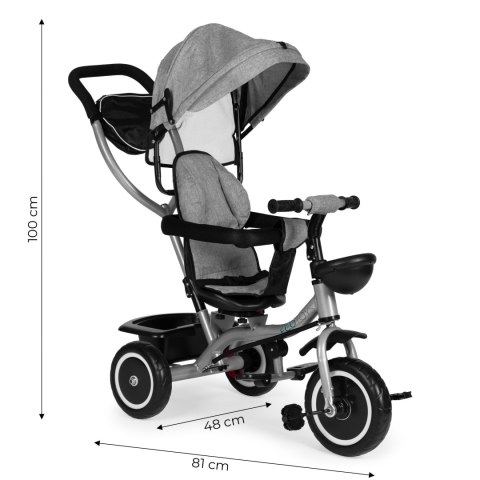 TRÓJKOŁOWY ROWEREK SPACERÓWKA 2W1 OBRACANE SIEDZISKO SKŁADANY DASZEK SZARY ECOTOYS