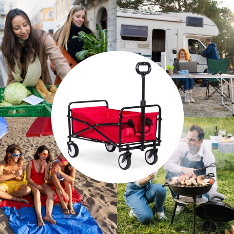 WÓZEK PLAŻOWY TRANSPORTOWY OGRODOWY SKŁADANY CZERWONY 48X90 CM MULTIGARDEN