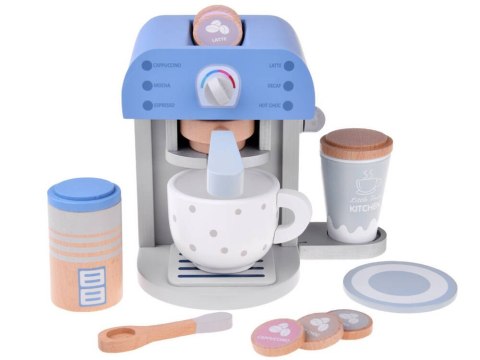 Niebieski DREWNIANY EKSPRES do kawy dla dzieci + akcesoria Małe AGD ZA4834