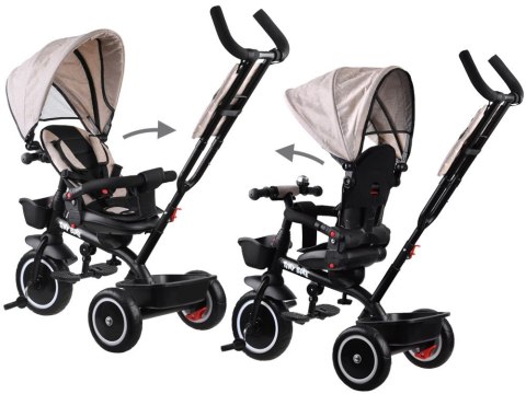 Rowerek trójkołowy Tiny Bike 3w1 beżowy z daszkiem SP0650