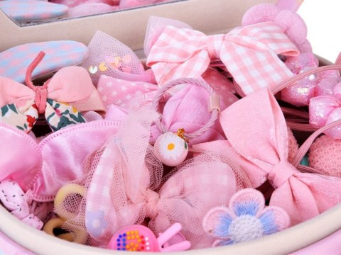 Urocza szkatułka na biżuterię eko-skóra lusterko + ozdoby do włosów ZA5737