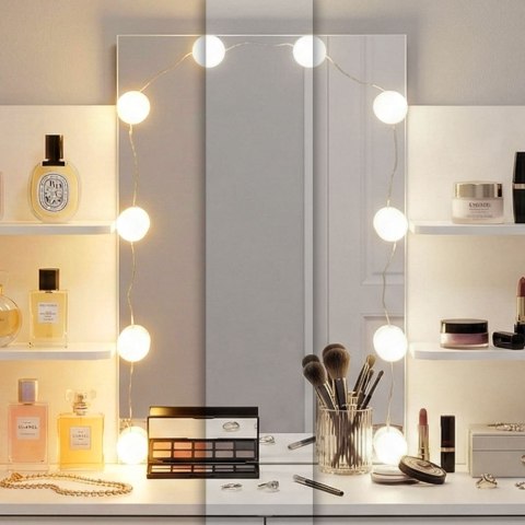 Duża toaletka kosmetyczna z lustrem i oświetleniem LED 3 barwy regulacja jasności ModernHome