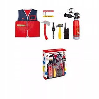 Zestaw małego strażaka dla dzieci - kask, gaśnica i akcesoria, kostium