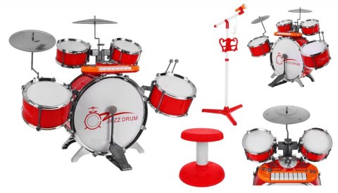 Zestaw muzyczny Perkusja + Keyboard + Mikrofon dla dzieci 3+ czerwony Dźwięki Światła