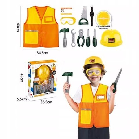 Zestaw narzędzi dla dzieci z kamizelką dla małego majsterkowicza budowlańca
