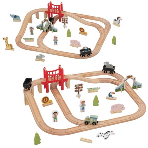 WOOPIE GREEN Drewniana Kolejka ZOO Zestaw XL Pociąg na Magnes Tor 60 el. FSC