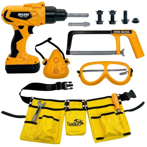 WOOPIE Zestaw Narzędzi Małego Majsterkowicza Gogle Wkrętarka Pas Na Narzędzia 16el.