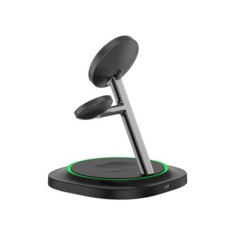 Ładowarka indukcyjna 3w1 do smartfona smartwatcha słuchawek Magnetic MagSafe - czarna