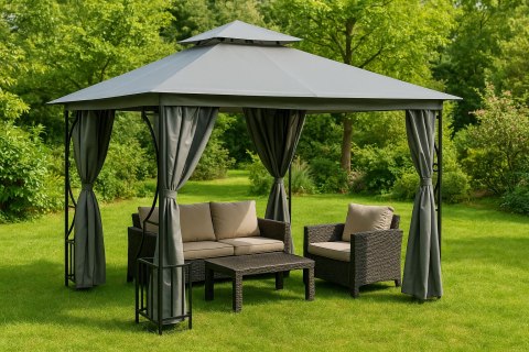 DACH DO PAWILONU OGRODOWEGO 3X4 M WODOODPORNE POSZYCIE OTWÓR WENTYLACYJNY SZARY MULTIGARDEN