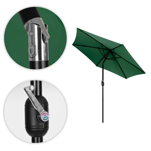 DUŻY PARASOL OGRODOWY SKOŚNY ŁAMANY Z KORBĄ 6 ŻEBER ZIELONY 270 CM MULTIGARDEN