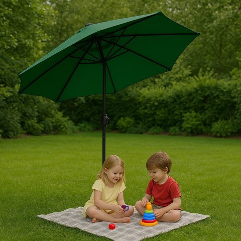 DUŻY PARASOL OGRODOWY SKOŚNY ŁAMANY Z KORBĄ 6 ŻEBER ZIELONY 270 CM MULTIGARDEN