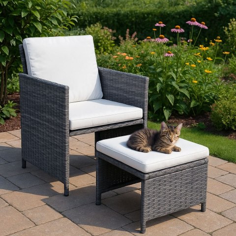 KOMPLET MEBLI OGRODOWYCH Z TECHNORATTANU 4 FOTELE 4 PUFY STOLIK MULTIGARDEN