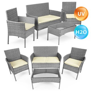 KOMPLET MEBLI OGRODOWYCH Z TECHNORATTANU ŁAWKA STOLIK KRZESŁA SZARY MULTIGARDEN