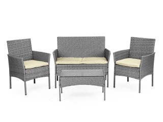 KOMPLET MEBLI OGRODOWYCH Z TECHNORATTANU ŁAWKA STOLIK KRZESŁA SZARY MULTIGARDEN