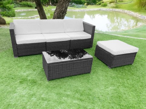 KOMPLET MEBLI OGRODOWYCH Z TECHNORATTANU NAROŻNIK MODUŁOWY STOLIK SZARY MULTIGARDEN