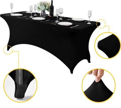 OBRUS UNIWERSALNY POKROWIEC NA STÓŁ CATERINGOWY 240 CM 8FT CZARNY ELASTYCZNY MULTIGARDEN