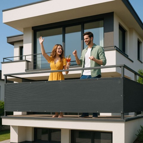 OSŁONA BALKONOWA Z OKUCIAMI 150X500 CM SIATKA CIENIUJĄCA + ELEMENTY INSTALACYJNE SZARA MULTIGARDEN